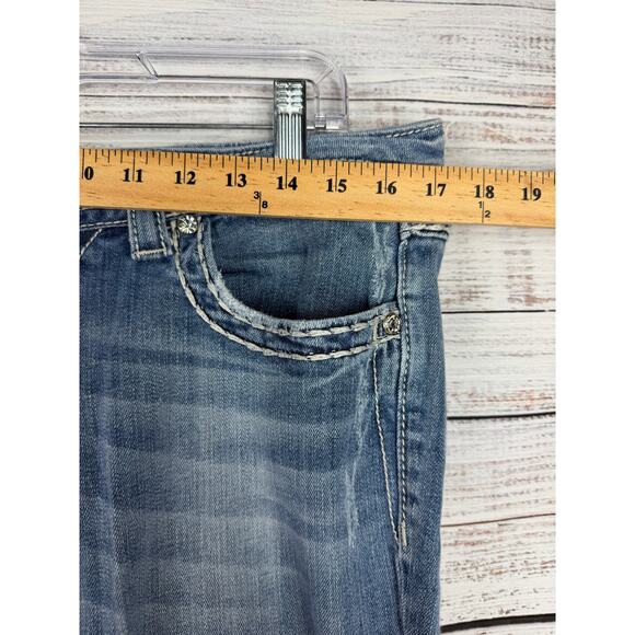 Miss Me Bootcut Jeans Light Wash Mid Rise Y2K Stretch Bedazzled Rhinestones 33 - Picture 3 of 12